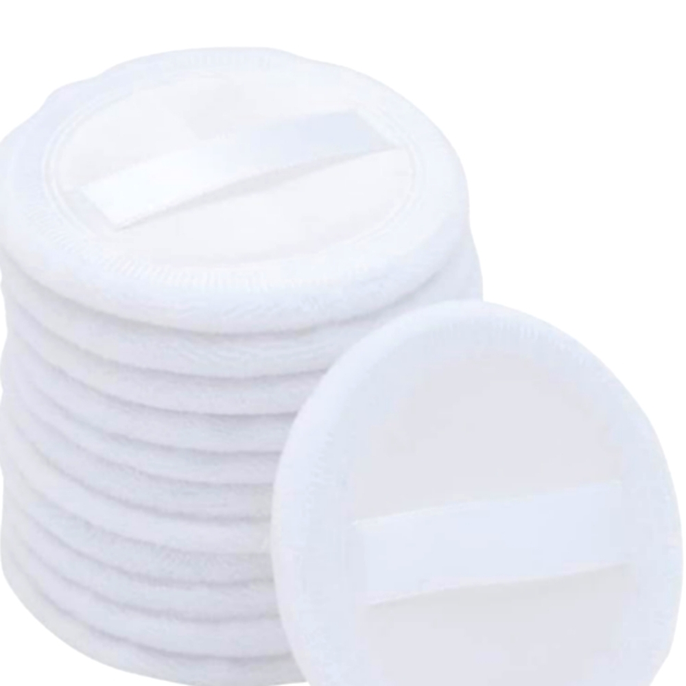 NWOT Set of 12 White Powder Puffs in Screw on Lid Reusable Container - Picture 4 of 5